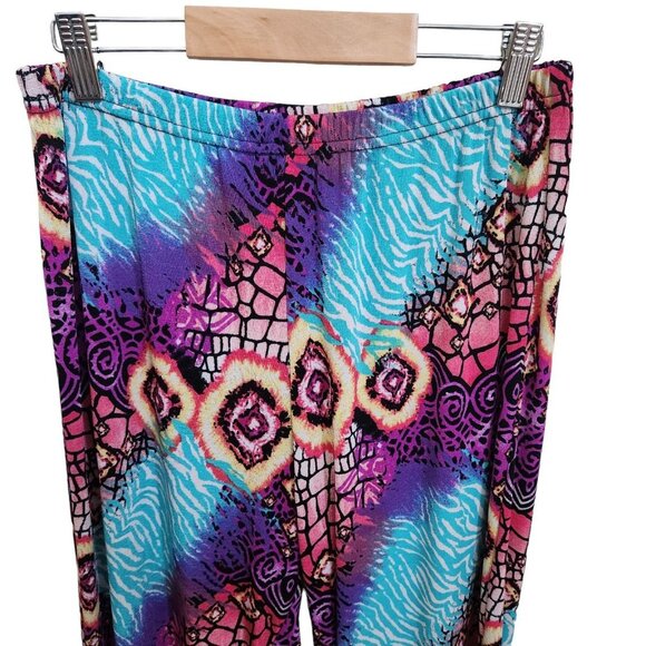 Vintage Slinky Knit Size XL Pull On Pants Loud Print wide leg palazzo cropped - Picture 2 of 10